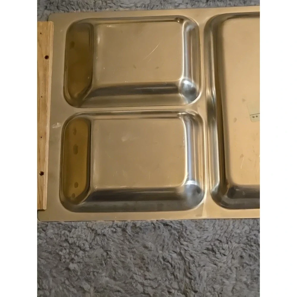 Vintage Kalmar Designs MCM Stainless Steel Teak Handles Divided Serving Tray 13